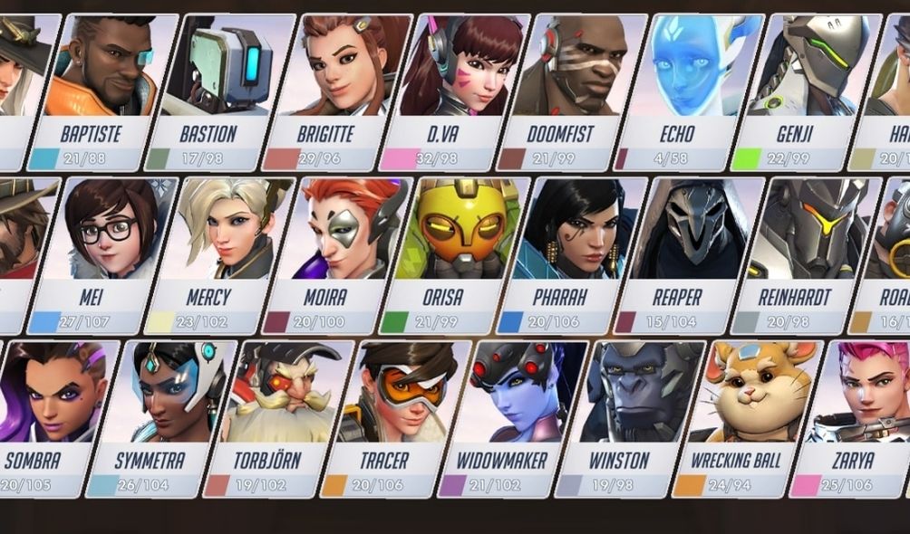 Top overwatch hero and their names likes baptiste, bastion, brigite,d.va,doomfist, echo, genji ha, mei,mercy, moira, orisa, pharah, reaper, renharot